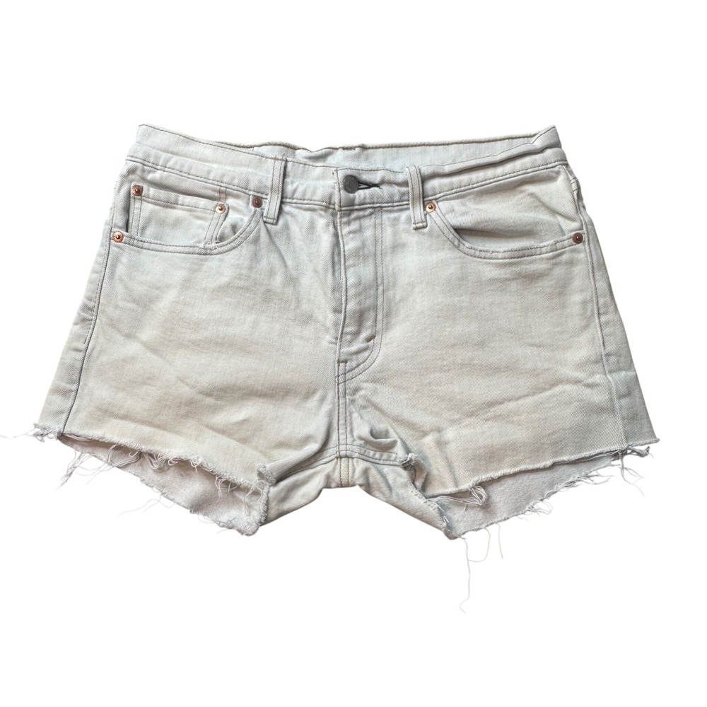 Levi's 511 Shorts Women 33 Beige Denim‎ Slim Cut Off Denim Frayed Hem Light Wash